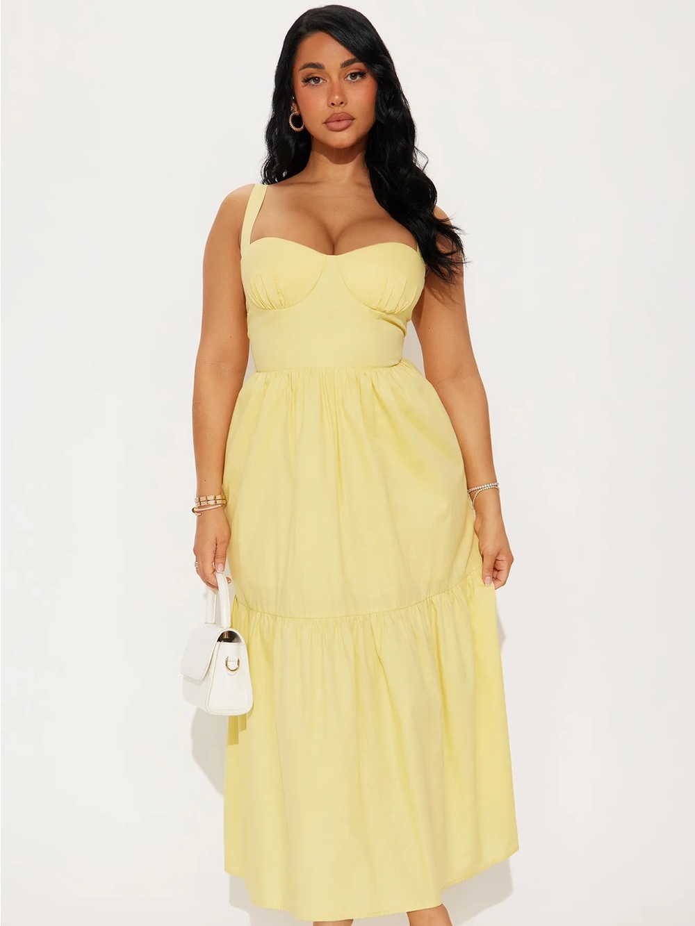 Fashion Nova Lemon Bustier Tiered Maxi Dress
